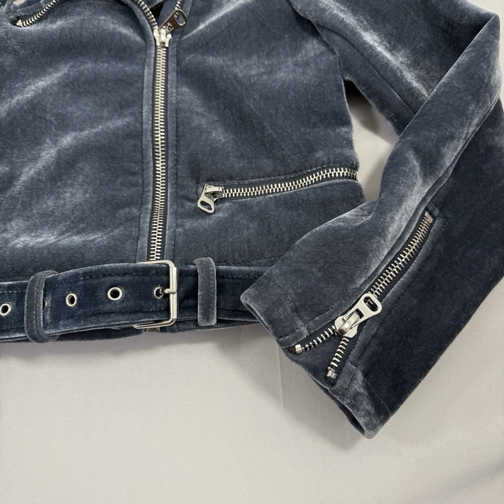 Jachs Cabin Grey‎ Blue  Velour Biker Y2K Jacket Sz S - Picture 3 of 7